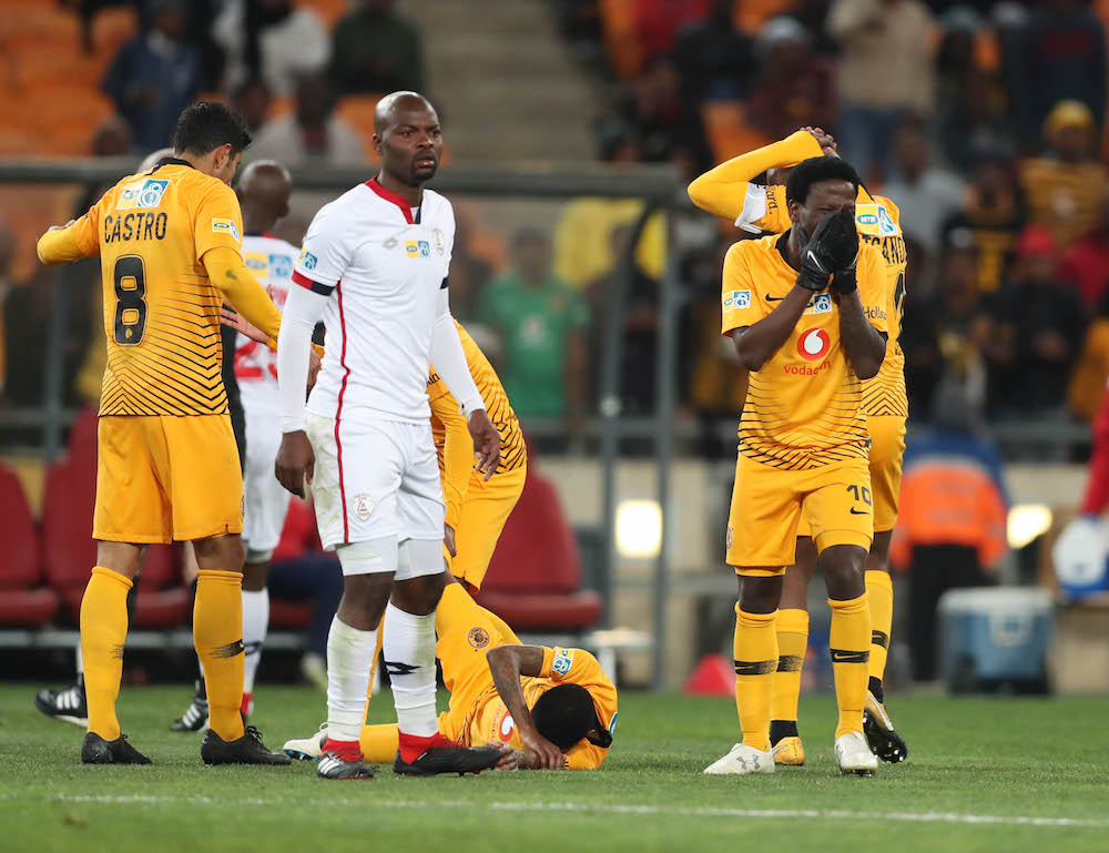 Siphelele Ntshangase and Willard Katsande react in anguish after witnessing horrific injury to Joseph Molangoane