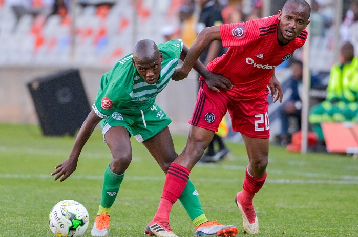 Kabelo Dlamini of Bloemfontein Celtic and Xola Mlambo of Orlando Pirates.