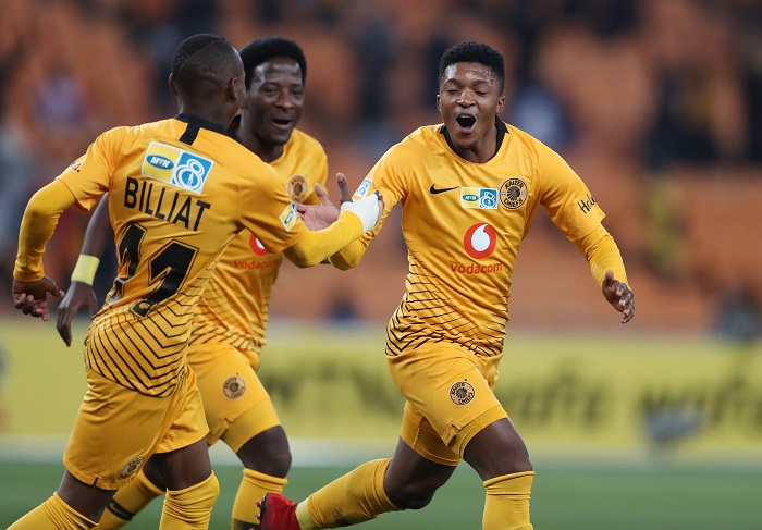 Dumsani Zuma celebrates his goal with Khama Billiat