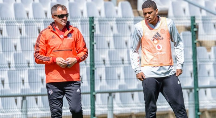 Orlando Pirates defender Caio Marcelo and coach Milutin Sredojevic.