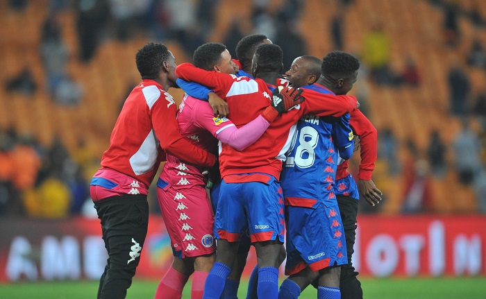 Supersport United celebrate after beating Kaizer Chiefs to seal a spot in the MTN8 final.