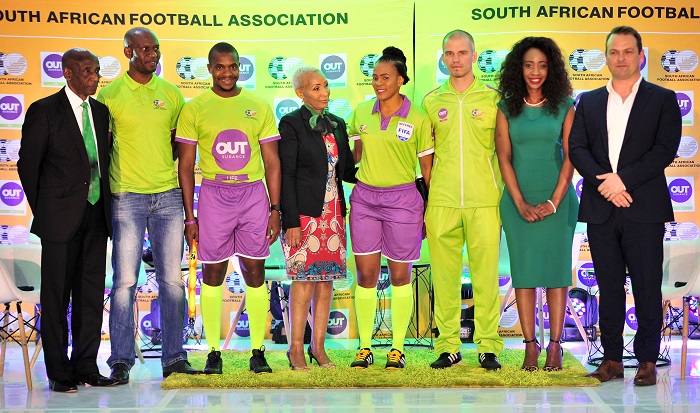 Match officials, Safa executives, and OUTsurance representative at the sponsorship launch.