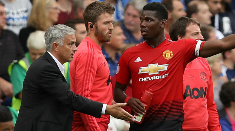 Jose Mourinho and Paul Pogba of Manchester United.