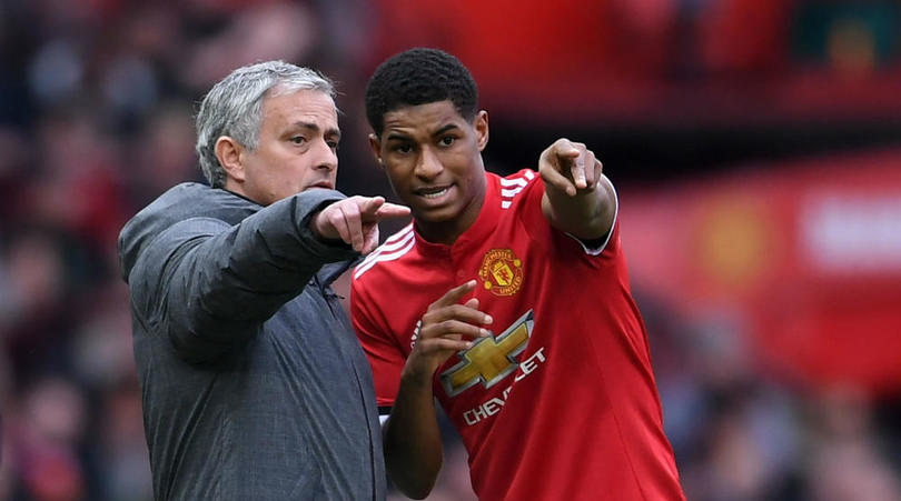 Jose Mourinho and Marcus Rashford of Manchester United.