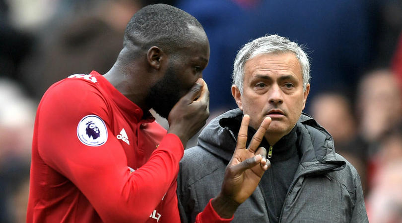 Romelu Lukaku and Jose Mourinho of Manchester United.