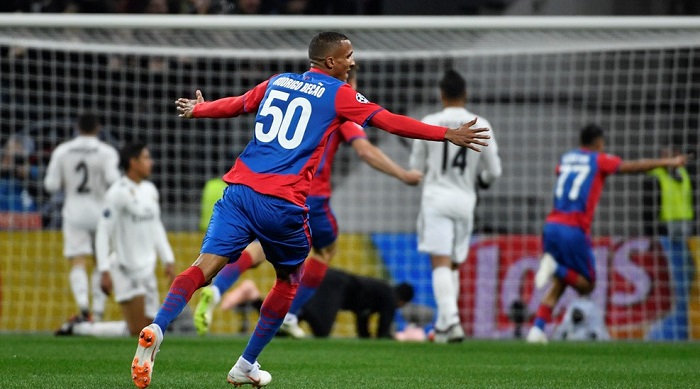 CSKA Moscow player celebrate the winning goal against Real Madrid.