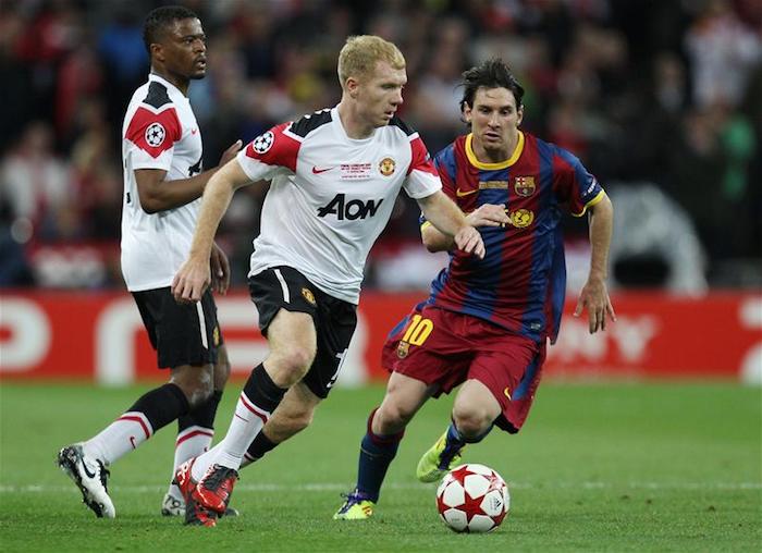 Lionel Messi and Paul Scholes