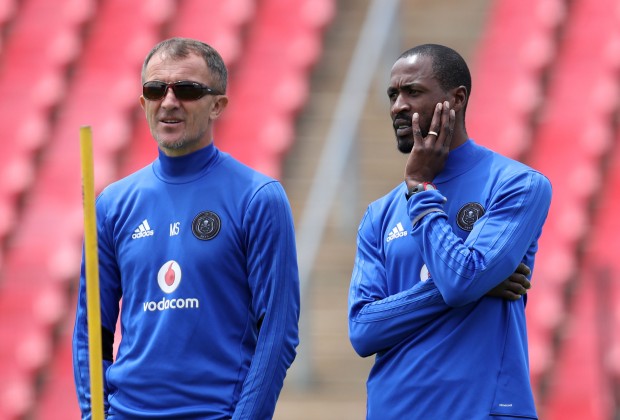 Orlando Pirates coach Milutin Sredojevic and assistant coach Rulani Mokwena