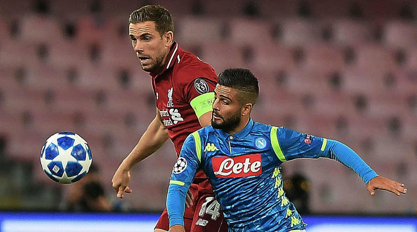 Lorenzo Insigne of Napoli and Joradn Henderson of Liverpool.