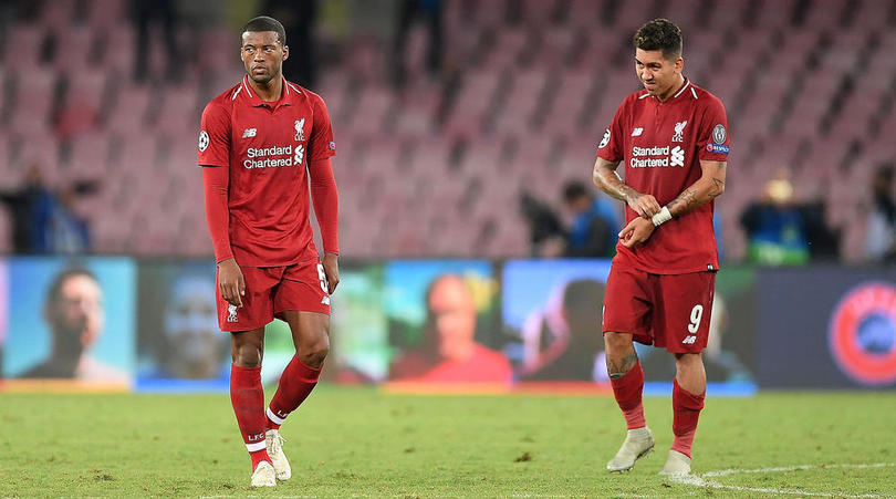 Georginio Wijnaldum and Roberto Firmino of Liverpool