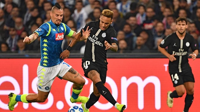 Napoli's Marek Hamsik and Neymar of PSG