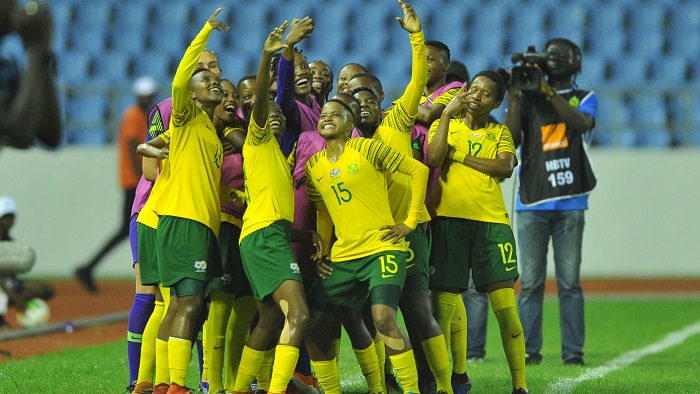 Thembi Kgatlana of Banyana Banyana celebrates with her teammates