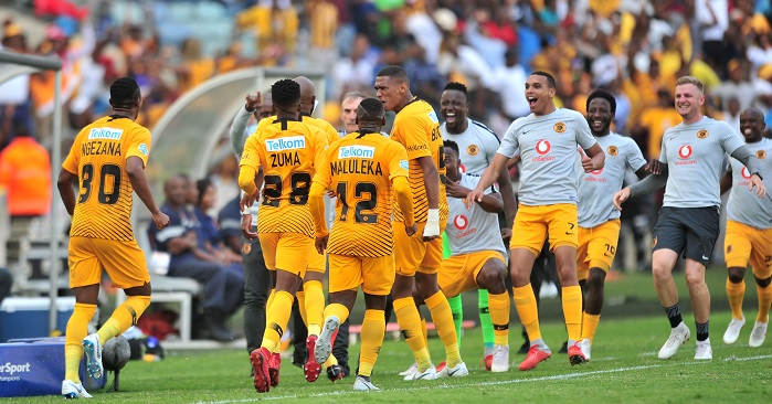 Ramahlwe Mphahlele of Kaizer Chiefs celebrates his winning goal with his teammates