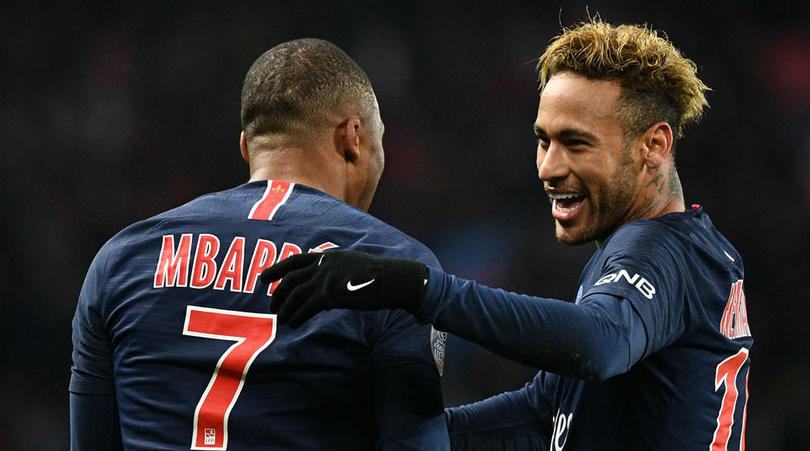 Neymar and Kylian Mbappe of Paris Saint-Germain