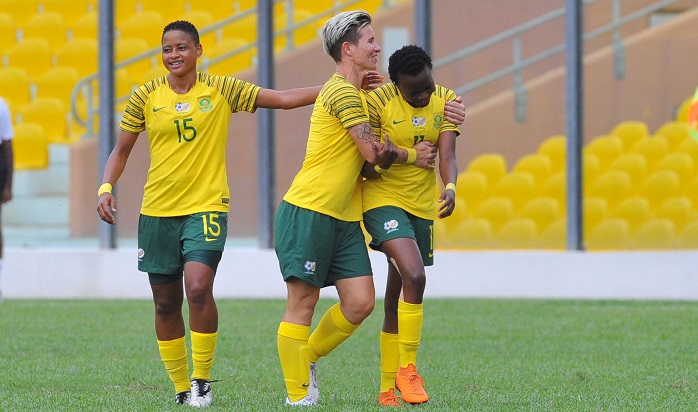 Thembi Kgatlana and Janine Van Wyk of Banyana Banyana