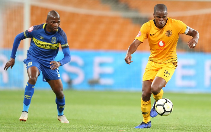 Willard Katsande of Kaizer Chiefs challenged by Thamsanqa Mkhize of Cape Town City