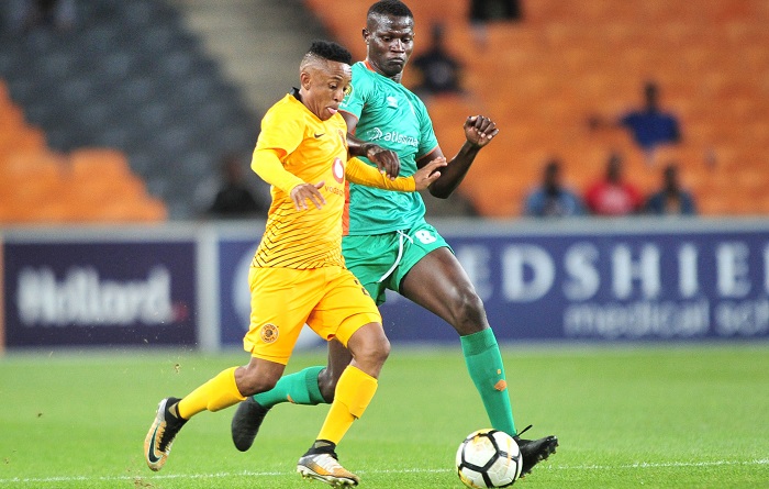 Hendrick Ekstein of Kaizer Chiefs challenged by Antony Agay Akumu of Zesco