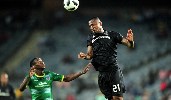 Collins Makgaka of Baroka challenged by Alfred Ndengane of Orlando Pirates