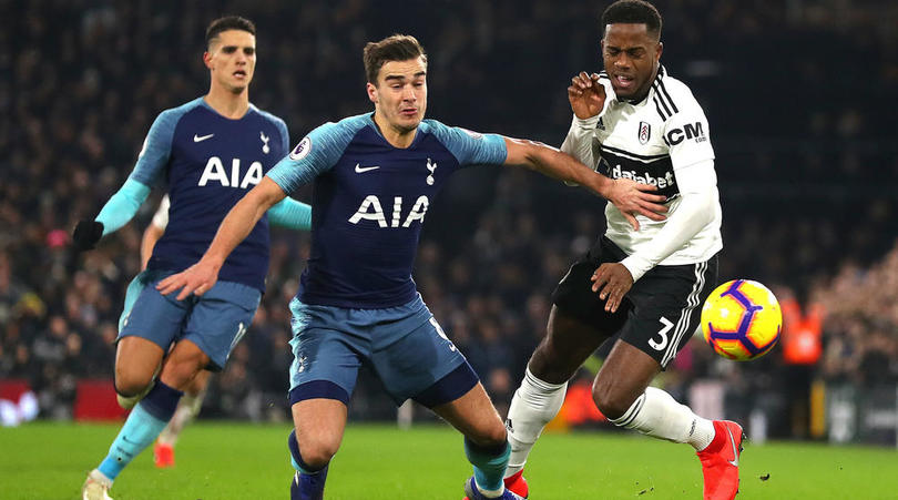 Harry Winks of Tottenham Hotspur and Ryan Sessengon of Fulham