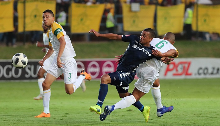 Wayne Arendse of Sundowns fouls Fagrie Lakay of Bidvest Wits