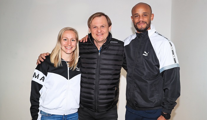 Pauline Bremer, Vincent Kompany of Manchester City and Puma CEO Bjorn Gulden