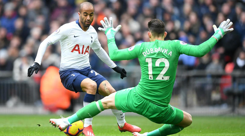 Lucas Moura of Spurs and Martin Dubravka of Newcastle United