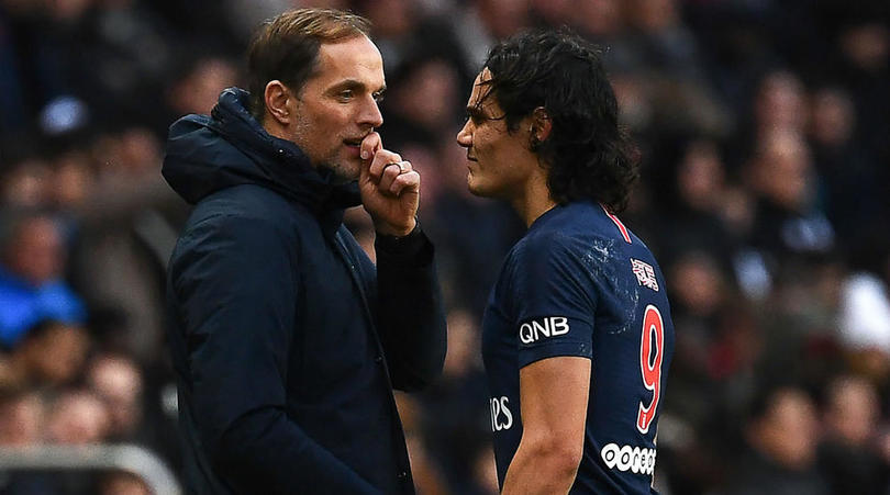 Thomas Tuchel and Deinson Cavani of PSG.