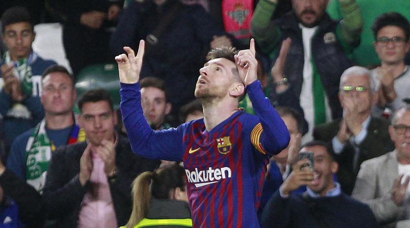 Barcelona's Lionel Messi celebrates after scoring