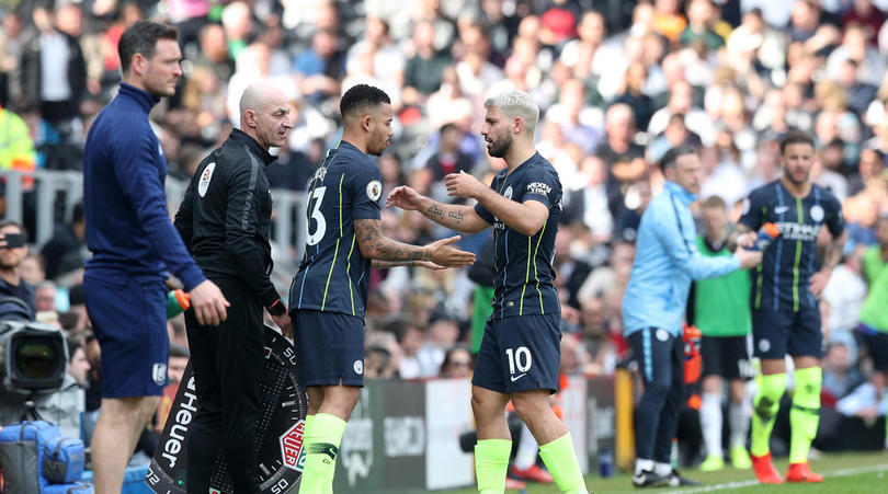 Manchester City's Sergio Aguero substituted for Gabriel Jesus