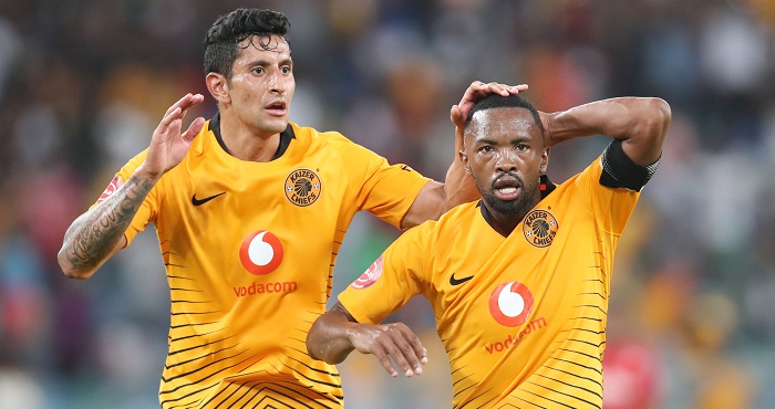 Bernard Parker celebrates his goal with teammate Leonardo Castro of Kaizer Chiefs