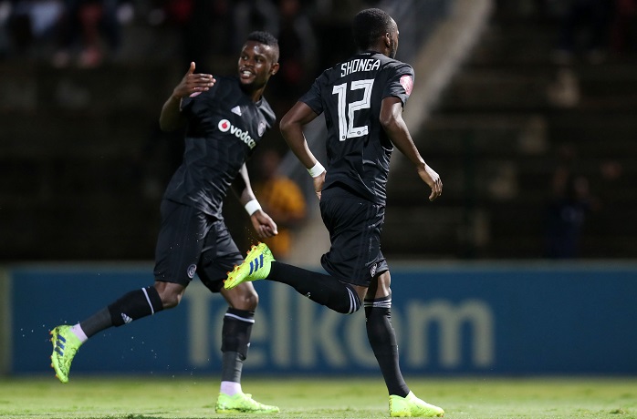 Justin Shonga of Orlando Pirates celebrates his goal