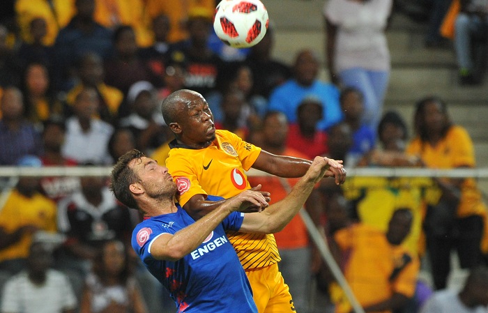 Bradley Grobler of Supersport United challenged by Siphosakhe Ntiya Ntiya of Kaizer Chiefs