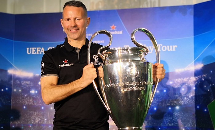 Ryan Giggs with the Uefa Champions League trophy