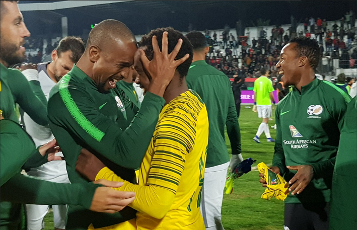 Bafana Bafana celebrate after securing qualification for the 2019 African Cup of Nations