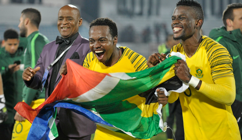 Bafana Bafana's Percy tau celebrates his sides Afcon qualification