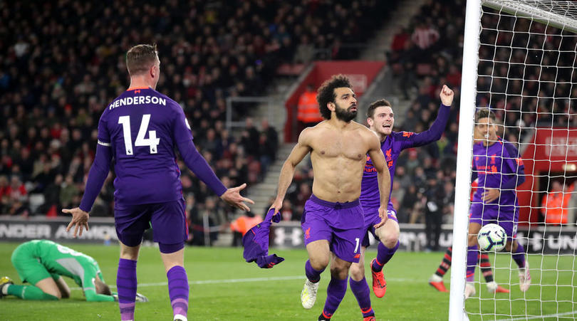 Liverpool's Mohamed Salah celebrates scoring