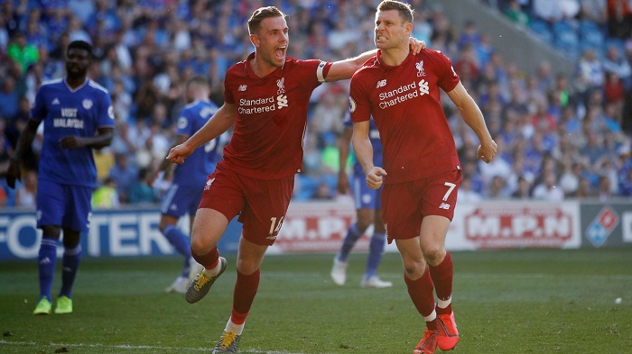 James Milner and Jordan Henderson of Liverpool