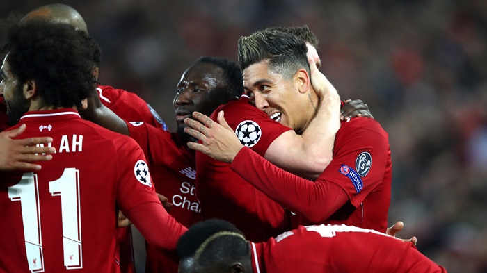 Roberto Firmino of Liverpool celebrates after scoring his team's second goal