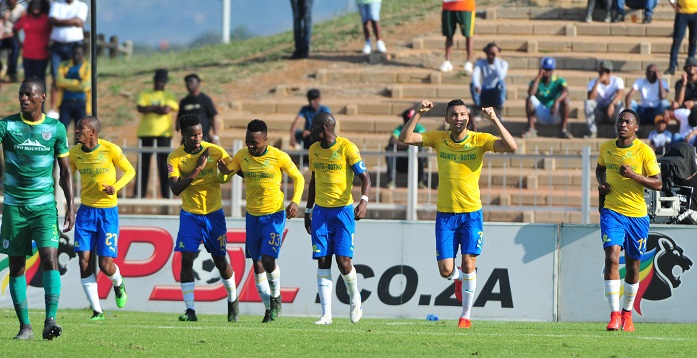 Ricardo Nascimento of Mamelodi Sundowns celebrates with his teammates