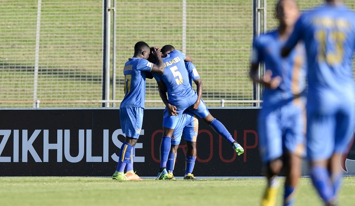 Celebrations as Royal Eagles score the first goal during the NFD Promotion Playoffs match against Tshakhuma FC