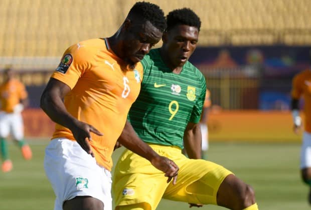 Bafana Bafana striker Lebo Mothiba and Ivory Coast defender Serge Aurier