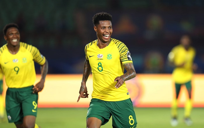 Bongani Zungu of Bafana Bafana celebrates his winning goal