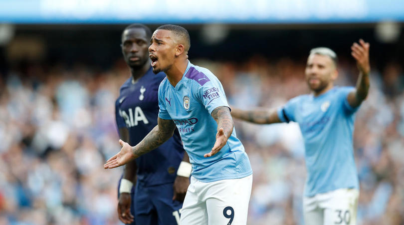 Manchester City's Gabriel Jesus appeals to the referee after his goal is ruled out by VAR during the Premier League match at The Etihad Stadium, Manchester.