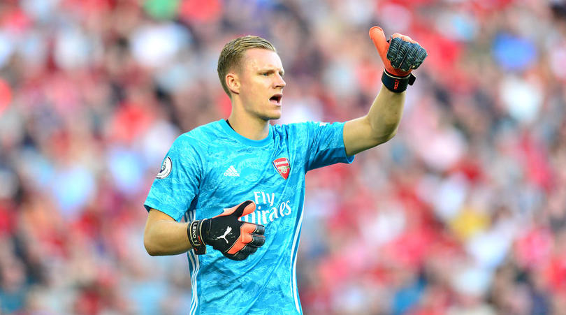 Arsenal goalkeeper Bernd Leno during the Premier League match at Anfield, Liverpool.