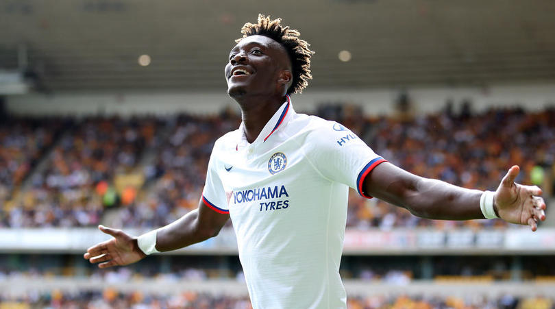 Chelsea's Tammy Abraham celebrates scoring his side's fourth goal of the game and his hat-trick during the Premier League match at Molineux, Wolverhampton.