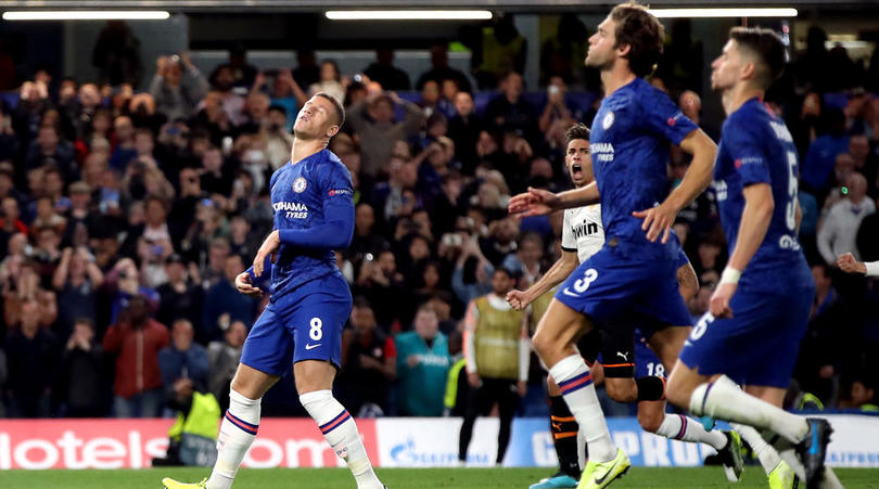 Chelsea's Ross Barkley reacts after missing from the penalty spot during the UEFA Champions League Group H at Stamford Bridge, London.