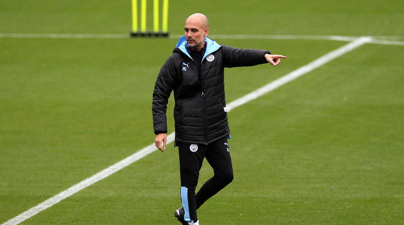 Manchester City manager Pep Guardiola during the training session at the City Football Academy, Manchester.