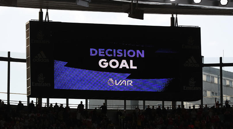 VAR confirms it is a goal during the Premier League match at the Emirates Stadium, London. Picture date: 1st September 2019. Picture credit should read: Darren Staples/Sportimage via PA Images