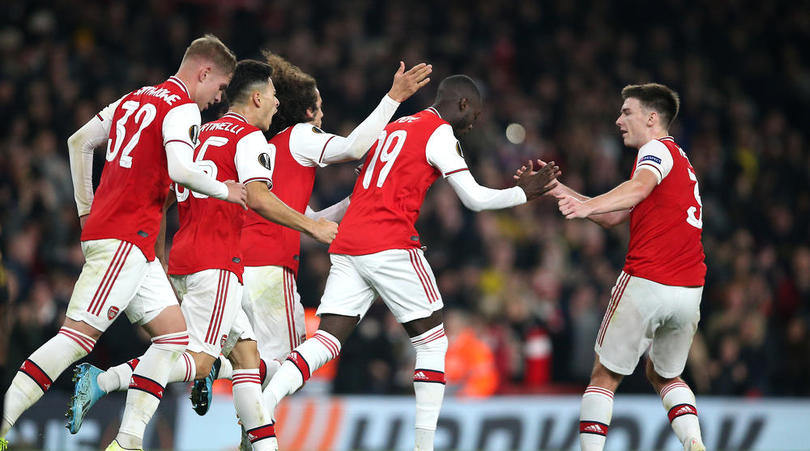 Arsenal's Nicolas Pepe celebrates scoring his side's second goal