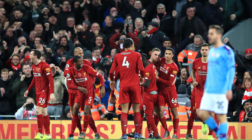 Liverpool captain Virgil Van Dijk and his teammates celebrate against Manchester City